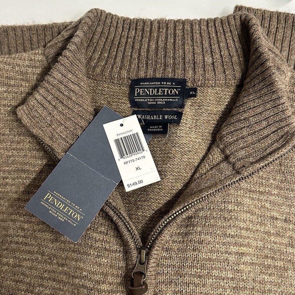 Pendleton Men's XL Coyote/Tan Washable Shetland Wool Half Zip Sweater Jumper - Picture 4 of 9